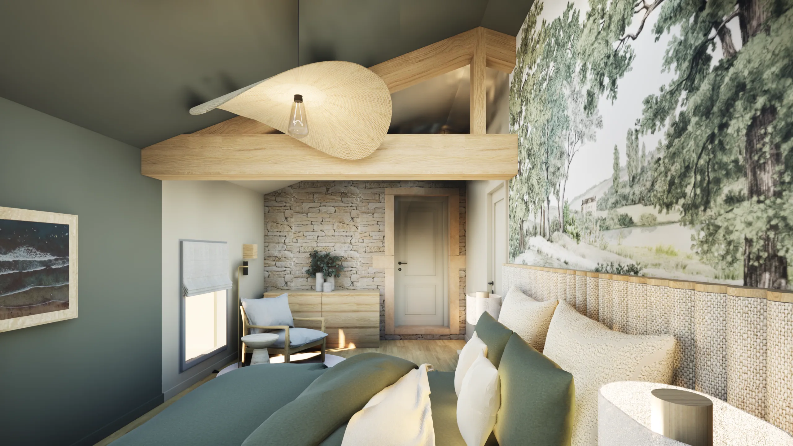 Création suite parentale dans une ancienne grange en pierre - Jarnioux - beaujolais